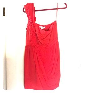BCBG one shoulder ruffle coral size 8 dress